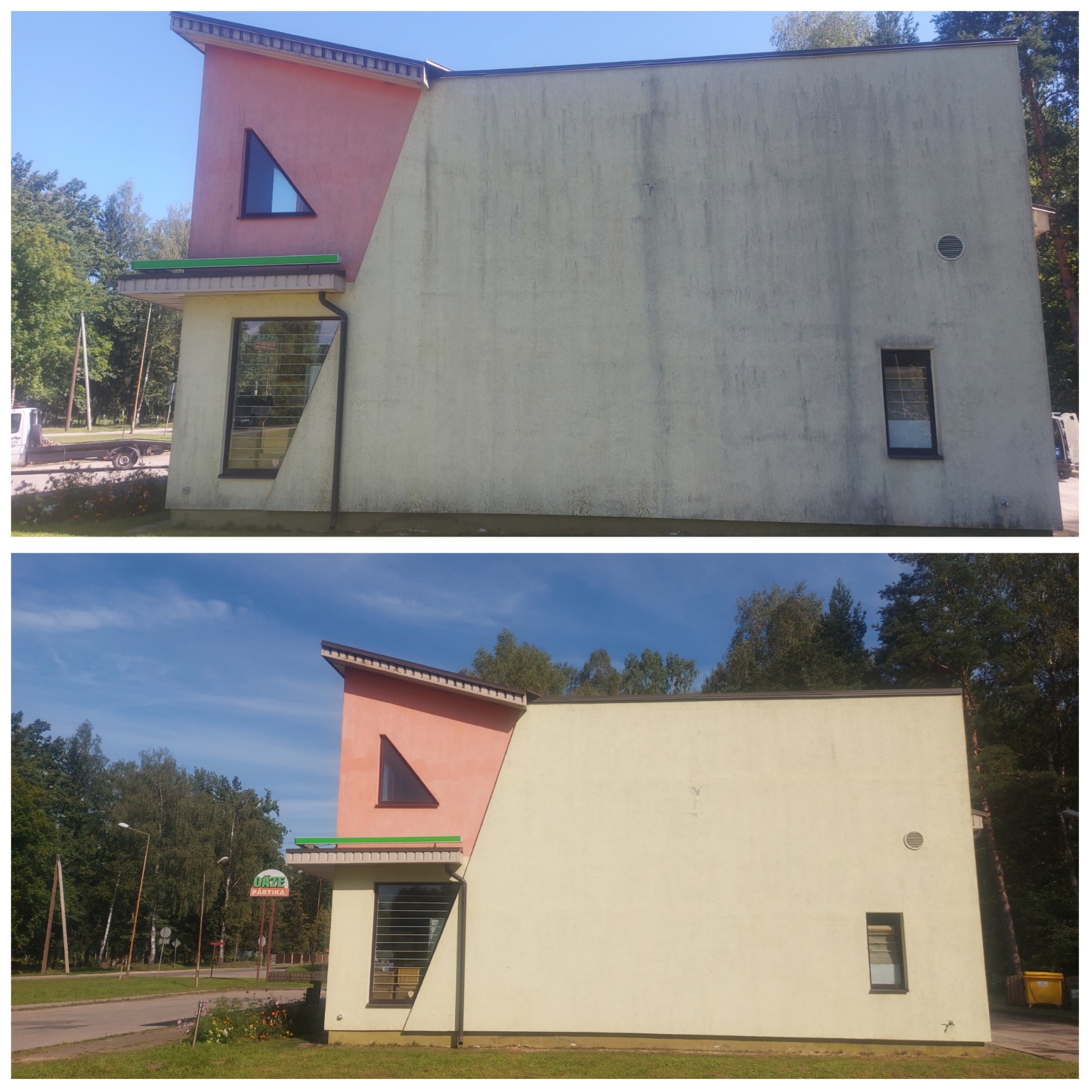 Fasādes tīrīšana pirms un pēc